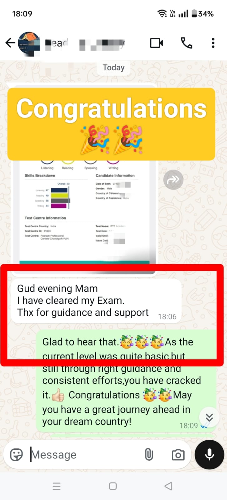 PTE Result
